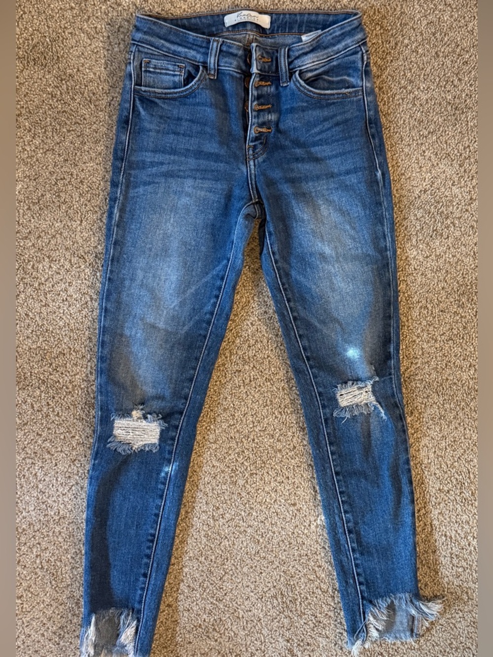 KanCan button fly Women's High Rise Distressed Ankle Skinny Jeans